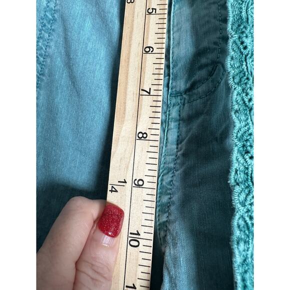 Soft Surroundings Linen Pants Womens Sz 8 Wide Leg Embroidered Belt‎ Cropped - Picture 5 of 10